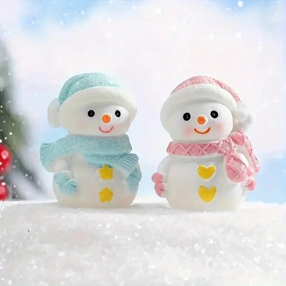 2pcs Resin Art Deco Style Snowman Figurines - Cartoon Themed Christmas Decor - Picture 1 of 3